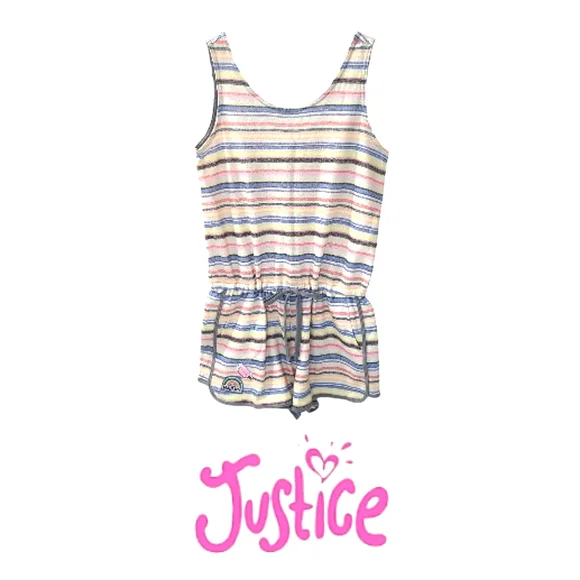 JUSTICE Big Girl's Pastel Striped French Terry Sleeveless Romper Sz 18/XXL