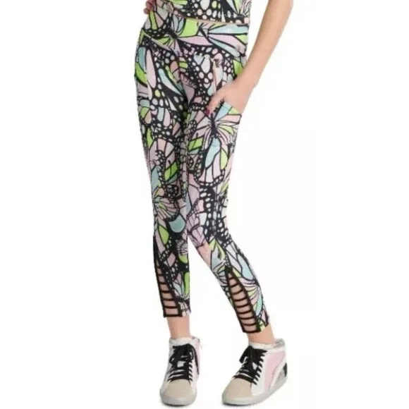 JUSTICE Size 16/18 Butterfly Print Leggings Phone Pockets Ornate Ankle NEW