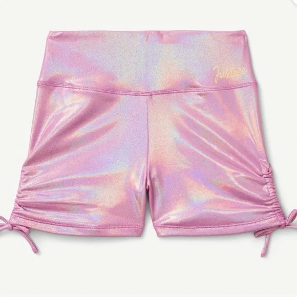 JUSTICE ALL OVER FOIL DANCE & GYMNASTICS SHORTS Girls Size 10 Purple New