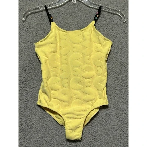 Justice x Pacman Yellow Terry One Piece Swimsuit Girls Medium/10 Pool Beach