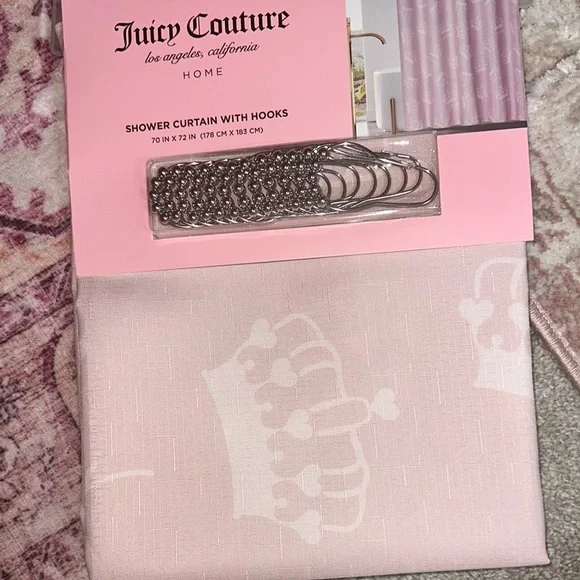Juicy Couture Pink Shower Curtain with Hooks