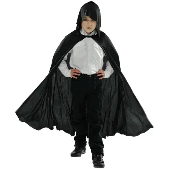 Hooded Cape Youth Child Unisex One Size Fits Most Halloween Costume in Black
