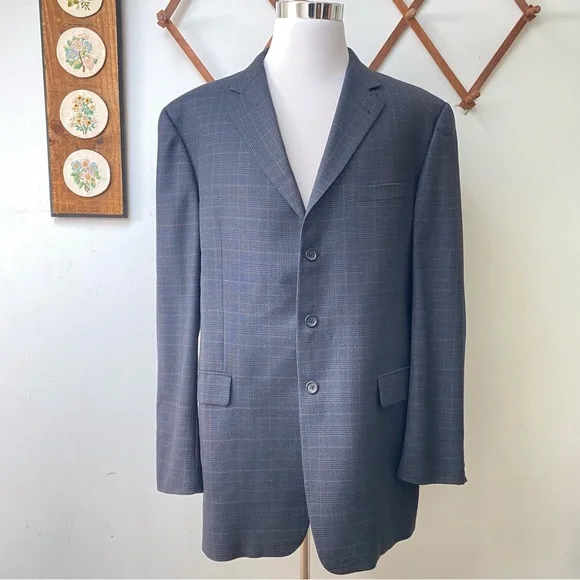 Burberry London Wool Plaid Kensington Blazer