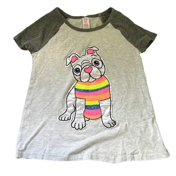 5 for $20 Justice Active Heathered Gray Sequin Dog Graphic Short Sleeve Tee