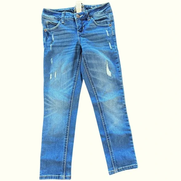 Girls Justice Jeans, Size 7, Mid-Rise, Super Skinny, Medium Wash, Distre…