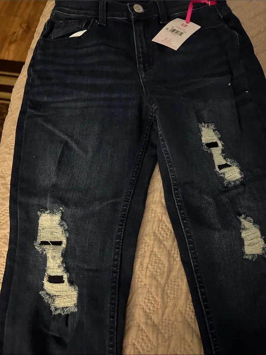 Justice Dark Blue Distressed Girls' Jeans Size 12