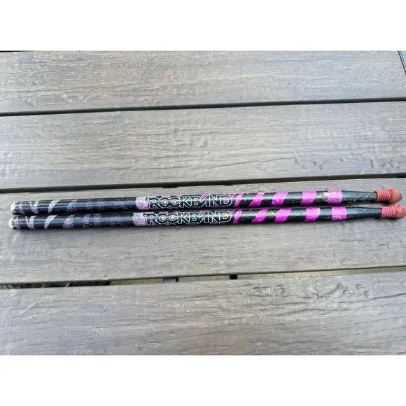 Rock Band Drumsticks Official Video Game Accessory Black Pink Zebra Stripe Pair