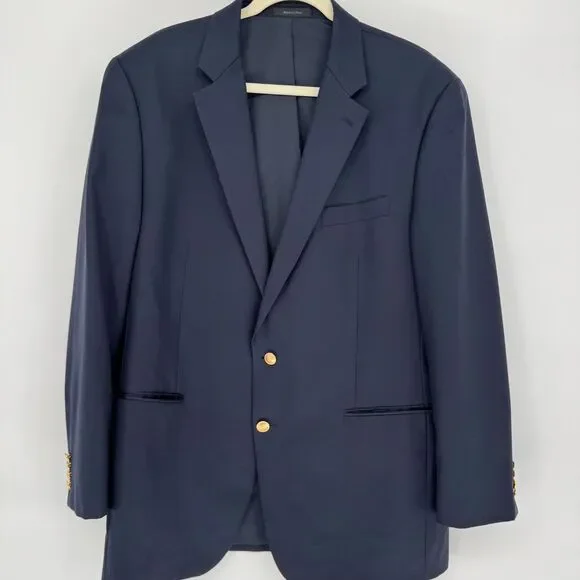 Ralph Lauren LRL Gold Button Wool Blazer Mens 44L Navy Sport Coat Jacket Classic