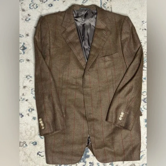 Ermenegildo Zegna brown plaid wool blazer with red pinstripe