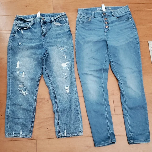2 pairs Justice Skinny full length & Straight leg ankle length Jeans 16 plus