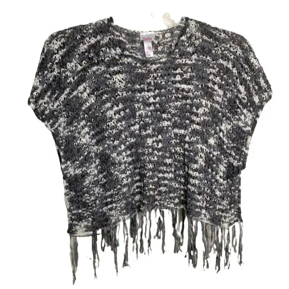 Justice Girls Crocheted Black and White Crop Top with Fringed Bottom Size XS