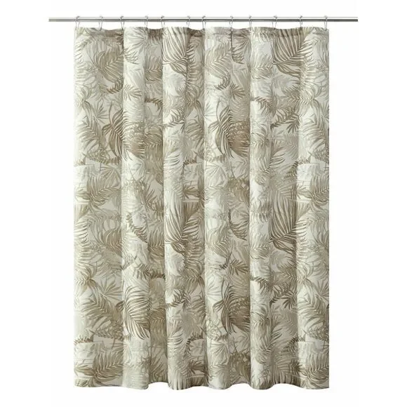 Tropical Palm Leaf Shower Curtain Brown Taupe White Ribbed Fabric 72-in sq. NEW