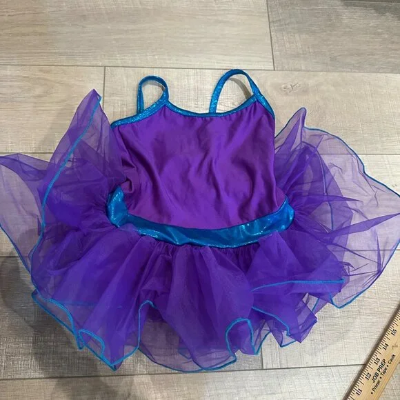 A WISH COMEN TRUE GIRLS MEDIUM CHILD PURPLE BLUE COMPETION DANCE COSTUME 19127
