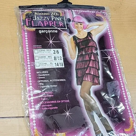 ROARING 20s JAZZY PINK FLAPPER‎ COSTUME  Size M/L 8-12 with EXTRAS!