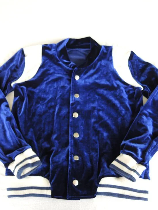 Weissman Girls' Velvet Dance Jacket Snap Close Dark Blue & Cream Size Medium