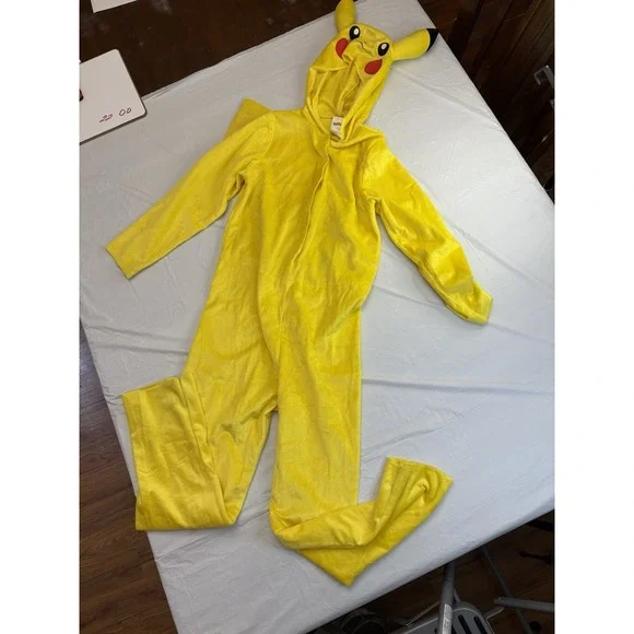 Pikachu One Piece Hooded‎ Halloween Jumpsuit Kids Size (10-12) Costume Fun