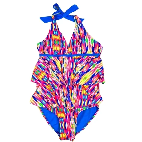 Justice Girls One Piece Swim Suit Size 12 Vibrant Multicolored Designed Youth