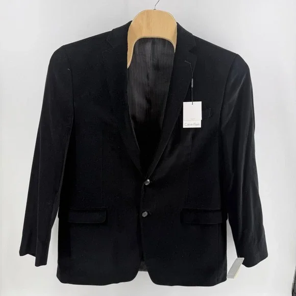 Calvin Klein Mens Black Velvet Slim Fit Blazer Sport Coat 44L MLKA1 7BX0090 NWT