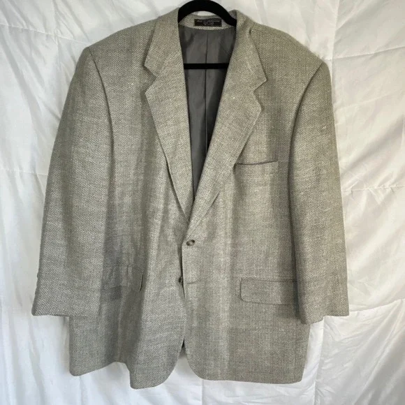 Bert Pulitzer Collectors‎ Edition Mens 100% Silk Blazer Jacket Beige Herringbone