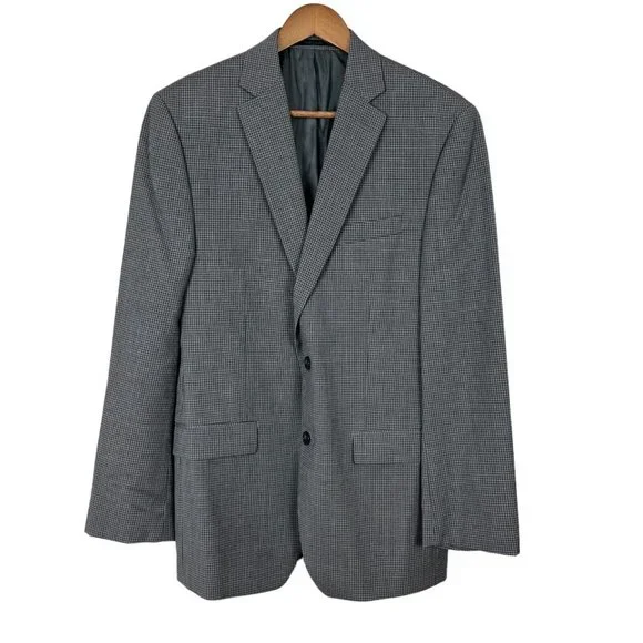 CALVIN KLEIN Blazer Jacket Sports Coat Men 38R Gray Check 100% Wool Professional