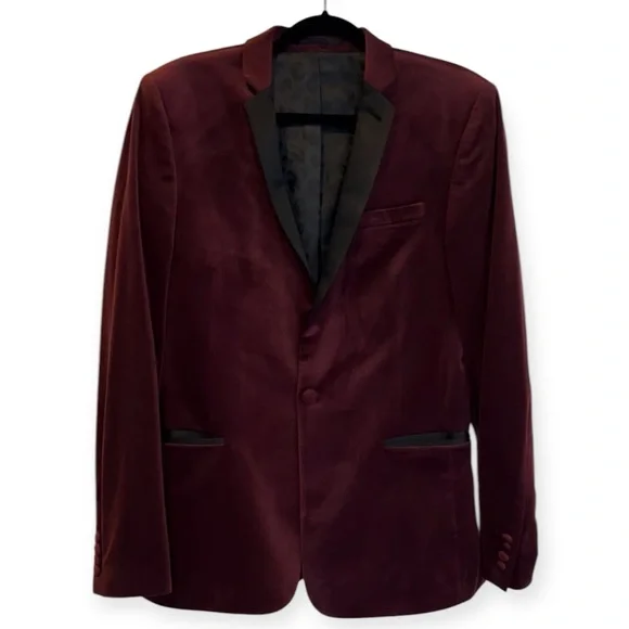 ASOS Velvet Single Breasted Burgundy Slim Fit Tuxedo Blazer- Chest 40”