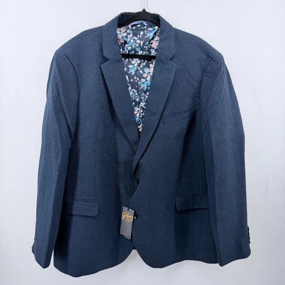 NWT Johnny Bigg Mens Navy Blue Linen Blend Blazer Floral Lining Jacket Size 52