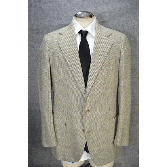 VTG Polo Ralph Lauren Blazer Mens 41L Gray Windowpane Check Made USA Sport‎ Coat