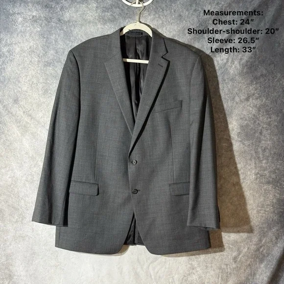 Lauren Ralph Lauren Mens Suit 100% Wool Blazer 46L‎ Gray 2 Button Jacket
