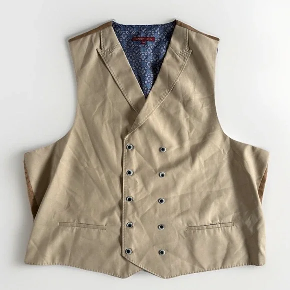 Statement Italy Double Breasted Waistcoat Vest 54L (56 Chest) Beige Old Money
