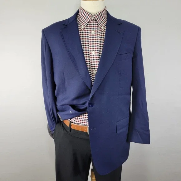iTailor Gold Men's Sport Coat Blazer Two Button Navy Blue Wool‎ Surgeon Cuff 44R