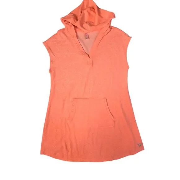 Justice Hooded Swim‎ Coverup Dress Kids 12/14 Coral Pink Shimmer Beach Sporty