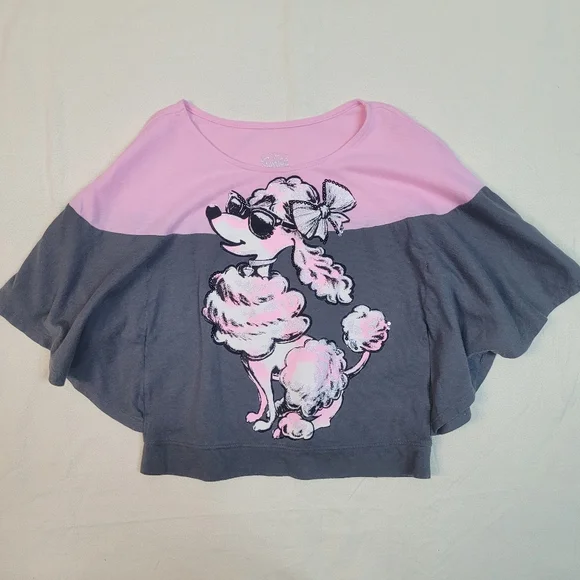 Justice Stylish Shimmer Pink and Gray Batwing Kids Size 7 Dog Shirt