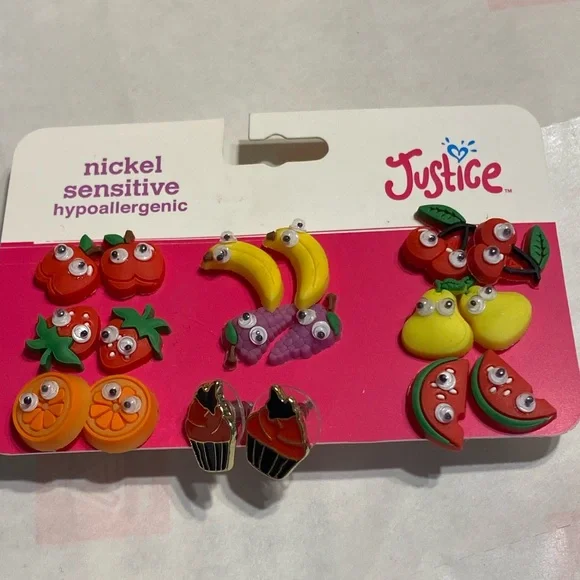 Justice nickel sensitive hypoallergenic fruit earrings (8) & cupcake earrings