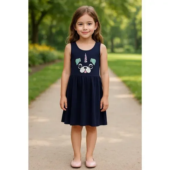 Justice Girls XL 14/16 Rainbow Unicorn Puppy Dog Graphic Dress Magical Sparkle