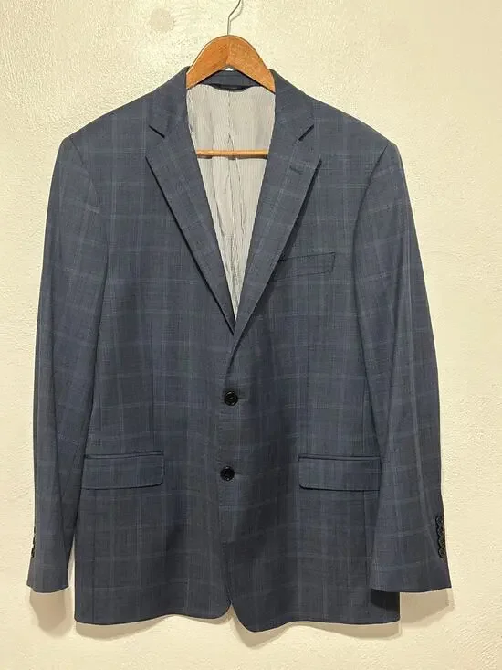 Brooks Brothers Explorer Regent Fit 43R Blue Windowpane Plaid Sports Coat Blazer
