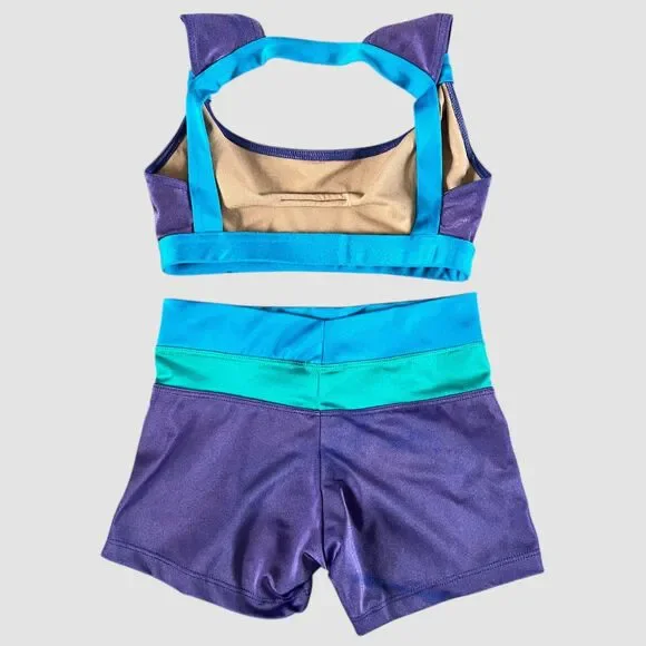 Oxygen Dance Set Purple Teal Metallic 2 Piece Set Size L Adjustable Top