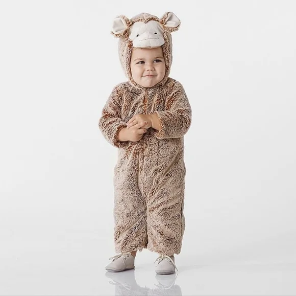 Pottery Barn Kids Monkey Costume 6-12 Months Brown Faux Fur Plush Jumpsuit