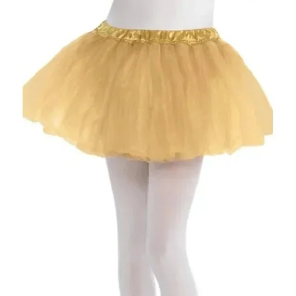 Youth Child Size S/M Mesh Tutu‎ Skirt Gold Ideal for Play Pretend Halloween 436