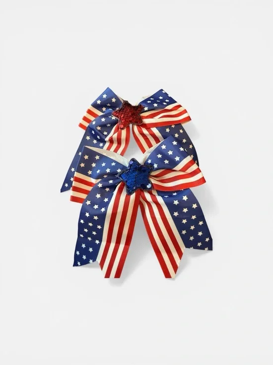 Patriotic Star Ribbon Alligator Clips Hair Bows - Red, White & Blue 7.00 Each