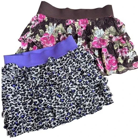 Justice Girls Skirt Skort 6 Ruffle Floral Lace Leopard Dance Play Gym Set of 2