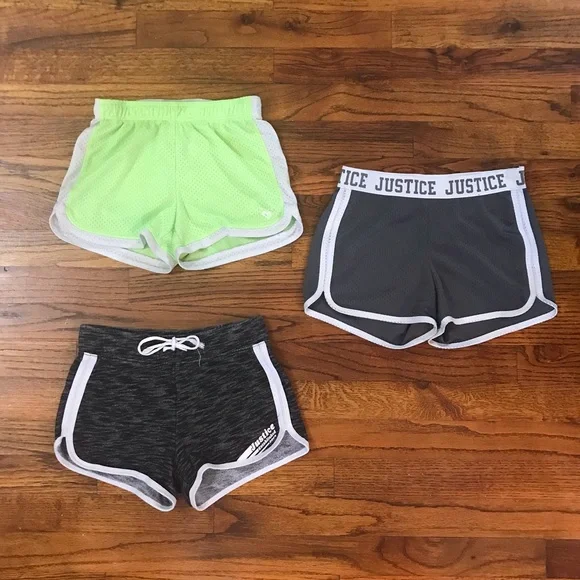 Justice Active Wear Activewear Athletic Dri-Fit Shorts Bundle Gray Green Black