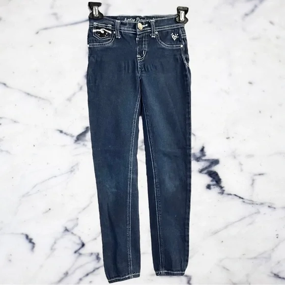 Justice Blackish Blue Jeans w Black Sequins & Silver Stitched Pockets Girls 10S