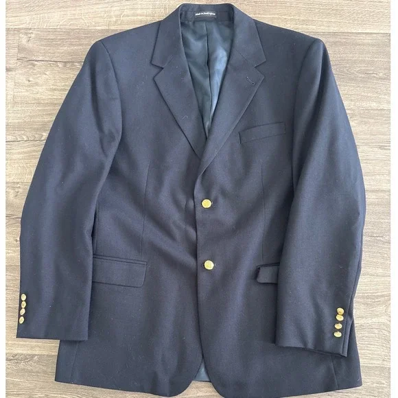 Vintage Lacrosse Navy Blue Blazer Gold Crest Buttons Tailored for Maddoxs 44L