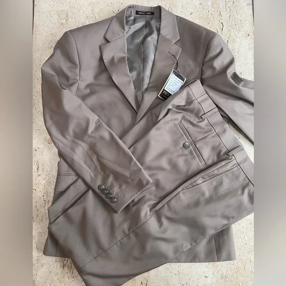 Pierre Loren -Alfred 2B-2 Piece Tan Suit 36 Short 30” Waist Pants NWT