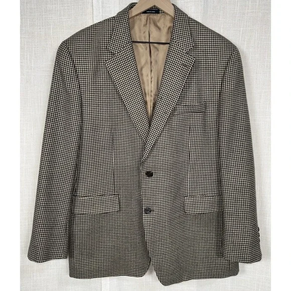 Vtg Ralph Lauren Blazer Men's 44R Brown Houndstooth Wool Coat Suit Jacket