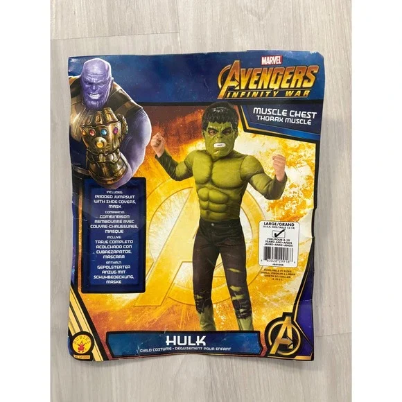 Avengers Infinity War Hulk Muscle Chest Costume Padded Jumpsuit & Mask Large