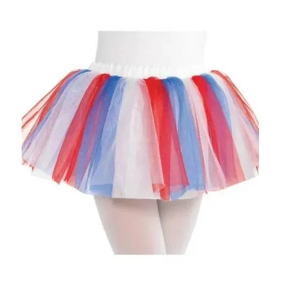 Child Size S/M Patriotic Red White Blue‎ Americana Mesh Tutu Play Halloween 426