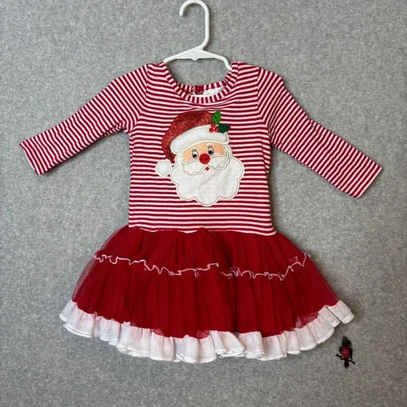 Emily Rose Toddler Girls 2T Dress‎ Red Stripe Santa Long Sleeve Tulle Christmas