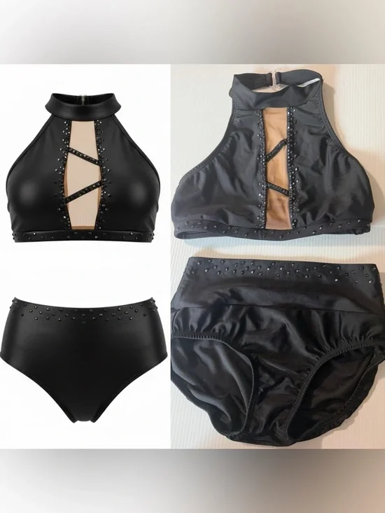 AA dance design costume black 2 piece illusion custom moonlight SA adult