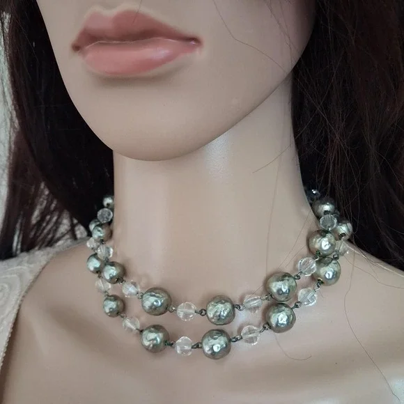 Vintage 90s retro-revival 50s inspired double choker w/hammered metallic beads